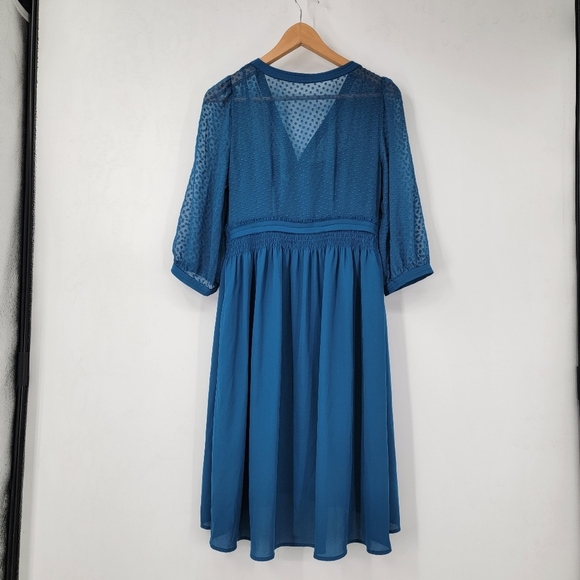 Anthropologie HD in Paris Celeste Dress Women's 6 Blue Swiss Dot Boho Romantic - Picture 11 of 15